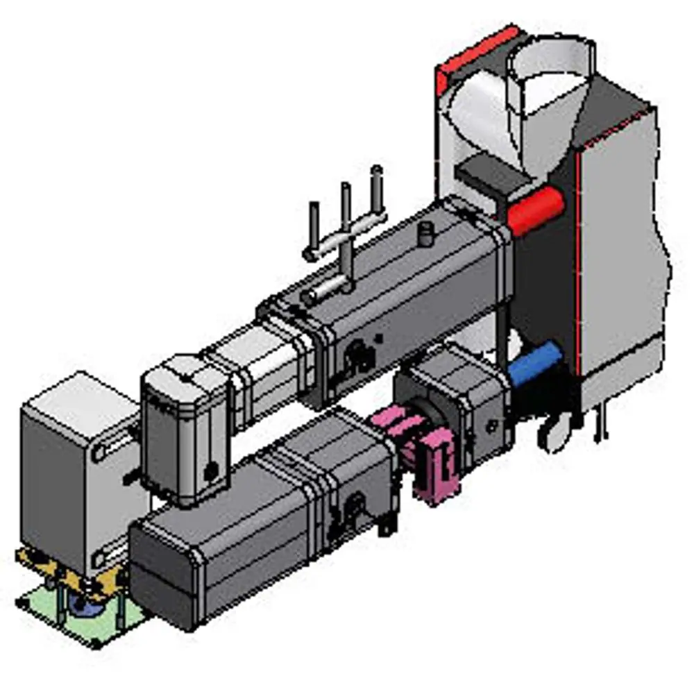 Hydraulikset mit integriertem Wärmetauscher, konzipiert für die Verwendung mit dem Remeha Gas 320 Ace 285, zeigt Rohrleitungen und Anschlussstellen.